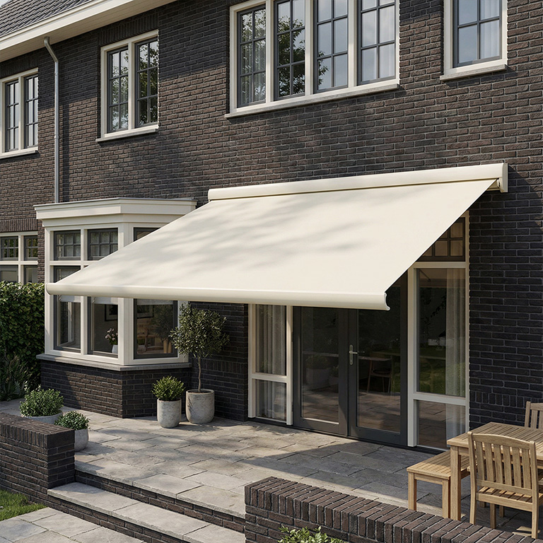 Solivera zonnescherm basic uitgeklapt gevel creme