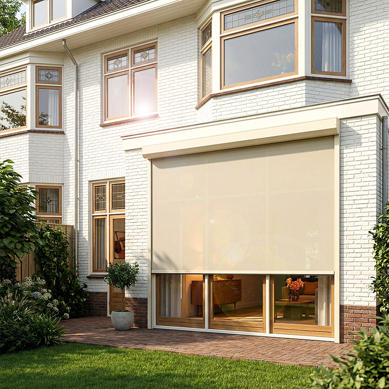 solivera screen op de muur half open linne doek cremewit kast